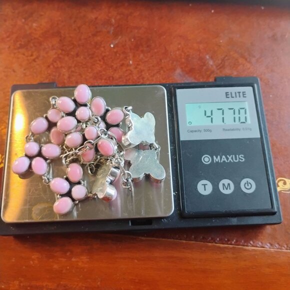 Southwest Cowgirl Pink Conch Shell Cluster Sterling Silver Lariat Necklace - Picture 6 of 9